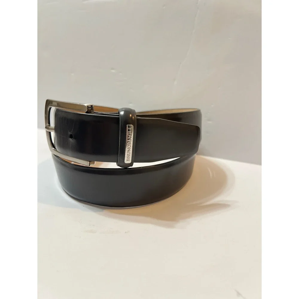 Bruno Magli Mens Black Leather Dress Belt Silver Buckle Size 32 80 Made in PRC